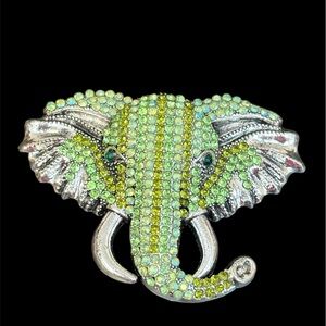 Green and Silver Elephant Brooch